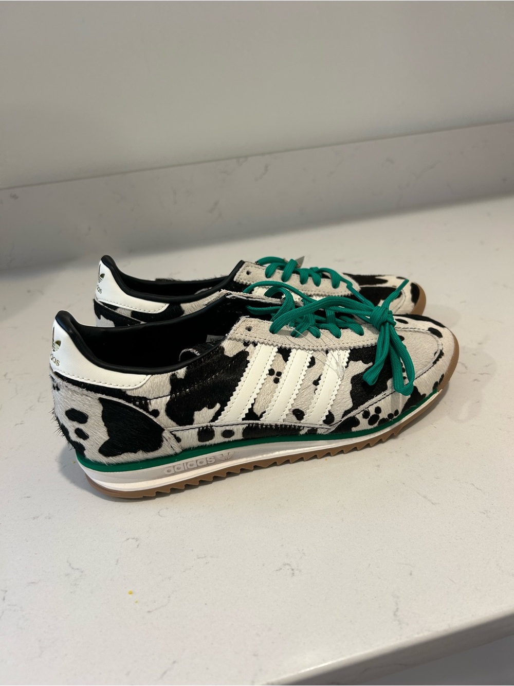 Adidas Cow-Print Sneakers with Green Accents